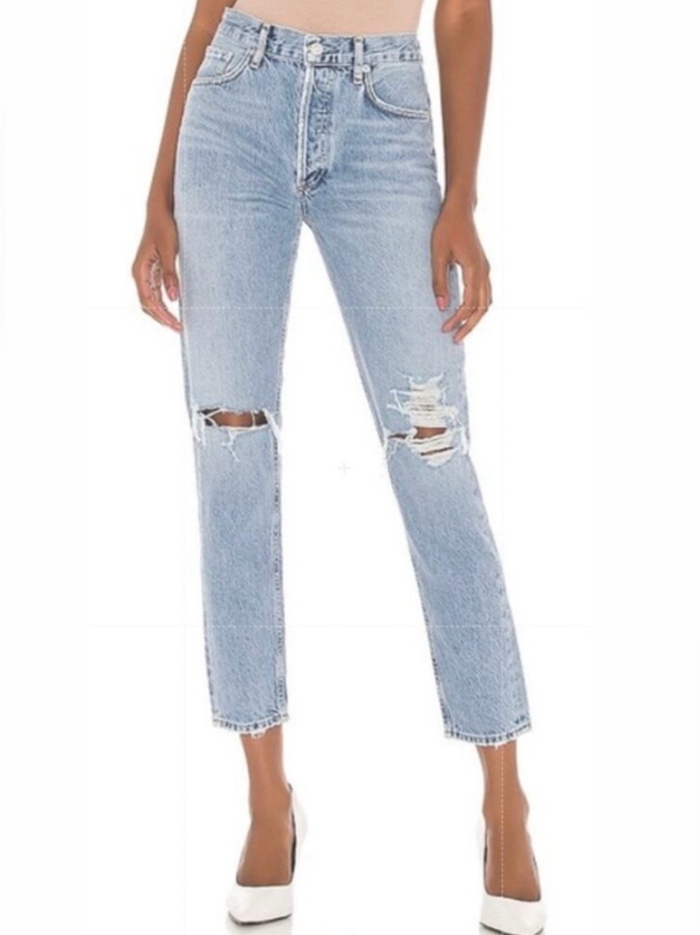 AGOLDE Jamie High Rise Classic Light Wash Jeans in Spectator Size 24 Distressed